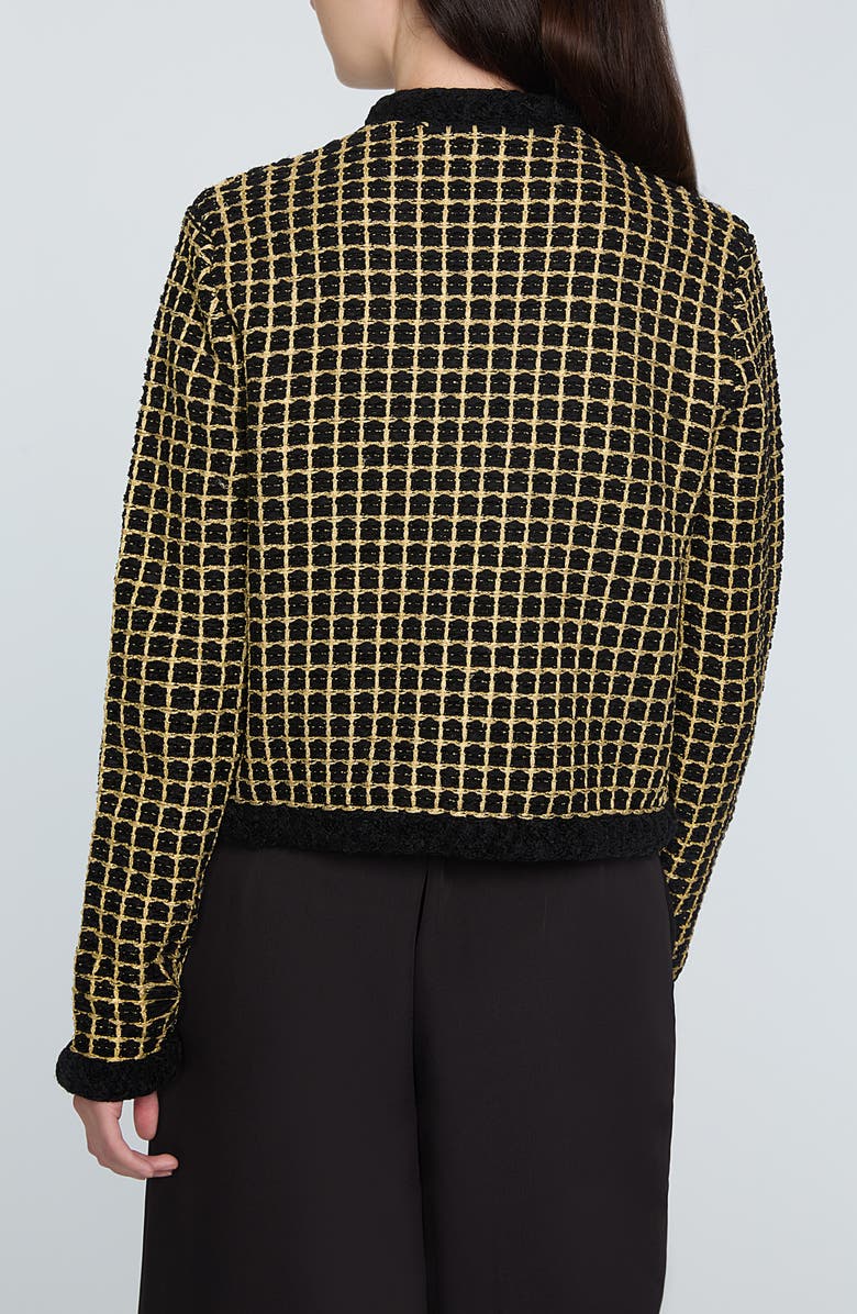 Elie Tahari The Alexis Metallic Grid Cardigan, Alternate, color, Noir With Gold Lurex