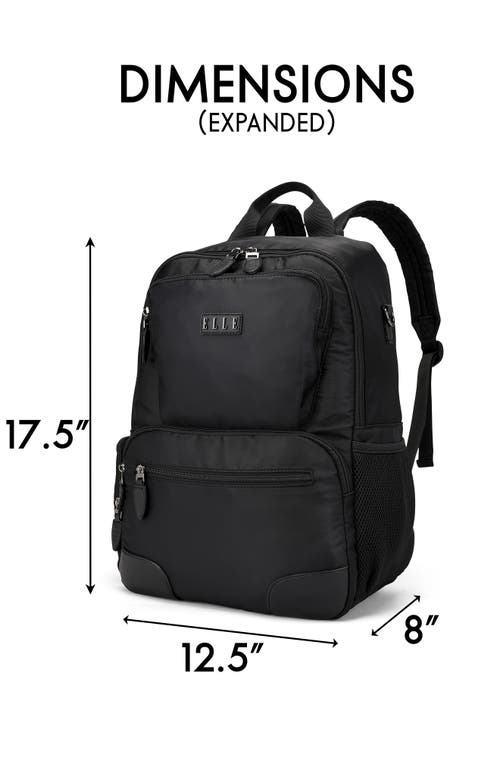 Elle Voyage 20l Twill And Vegan Leather Backpack In Black