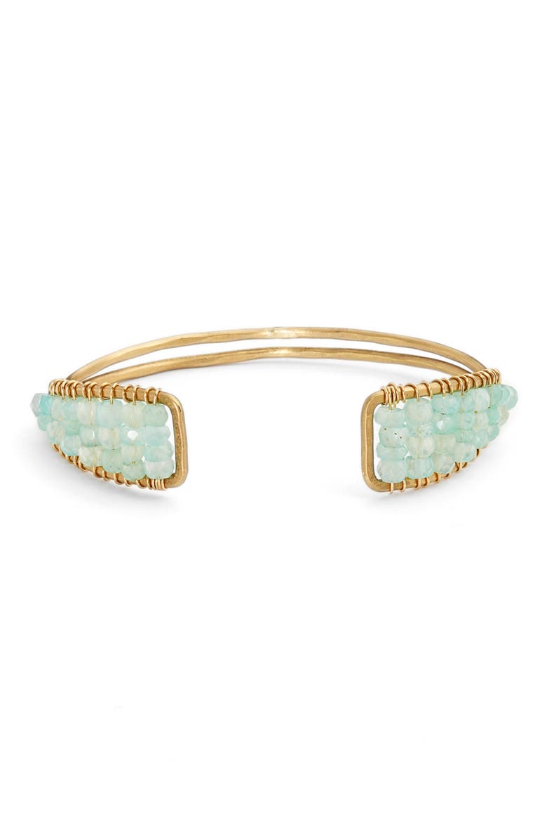 Muse Half Stone Cuff Bracelet, Main, color, GOLD- AQUA