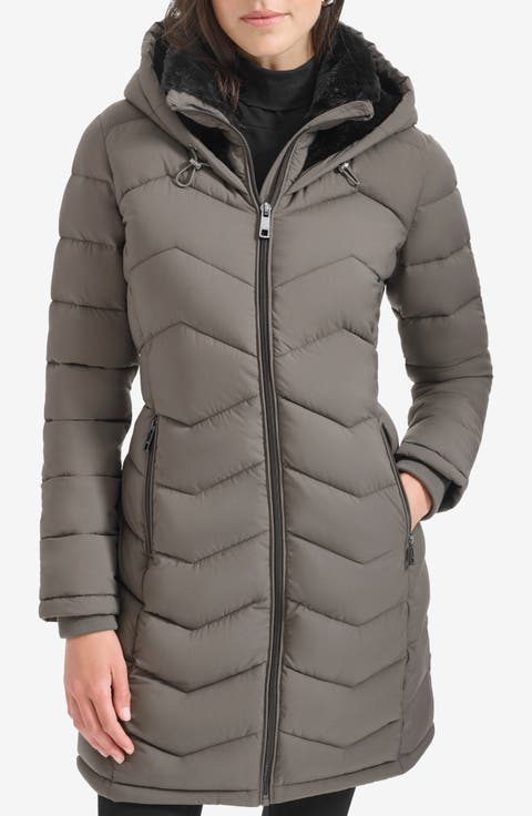 Matte Stretch Hooded Chevron Quilted Jacket