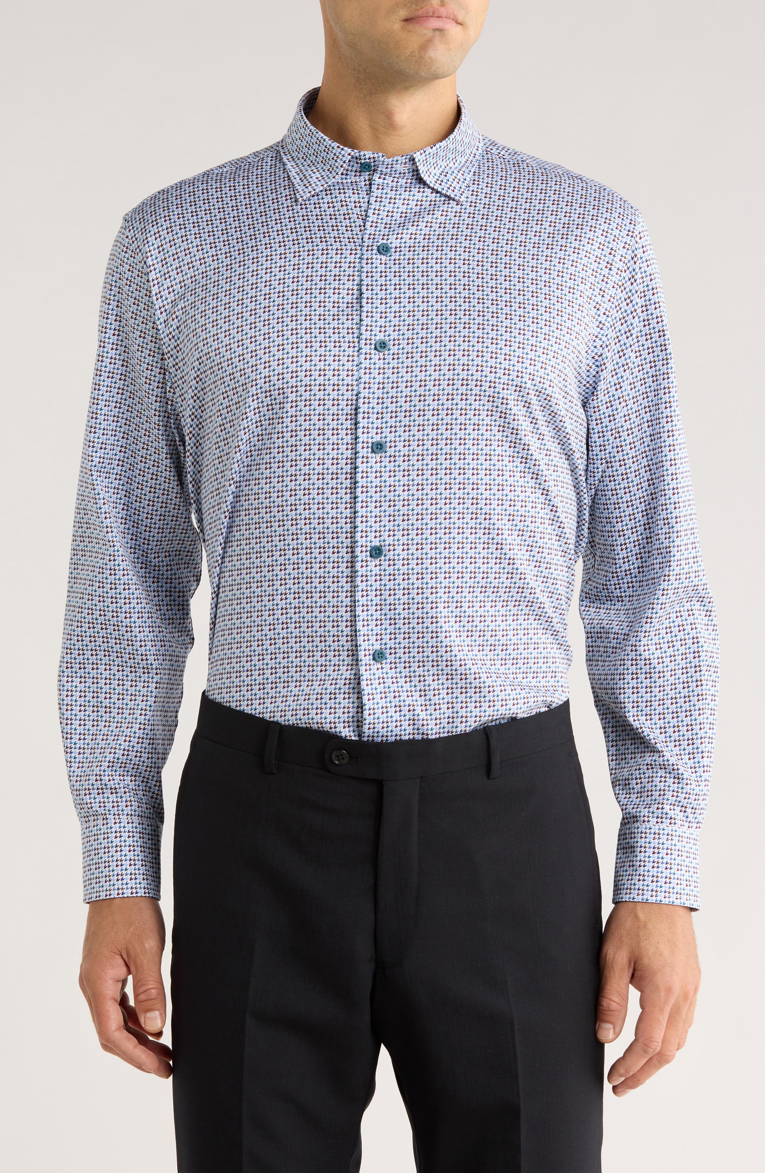 David Donahue Houndstooth Print Sport Shirt