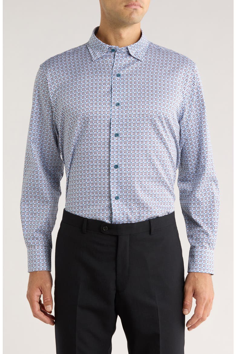 Houndstooth Print Sport Shirt, Main, color, BLUE/ MULTI