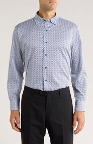 David Donahue Houndstooth Print Sport Shirt