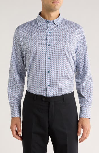 David Donahue Houndstooth Print Sport Shirt In Multi