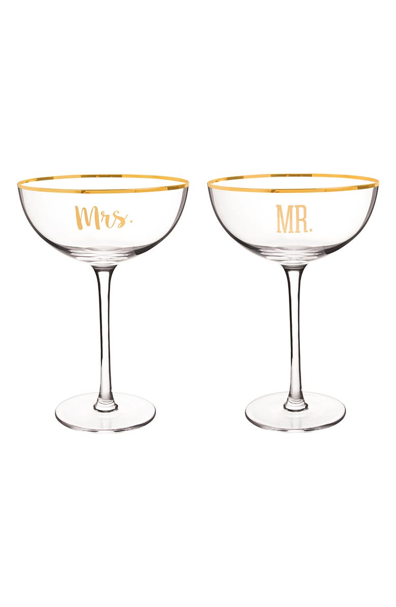 Cathy's Concepts Mr. & Mrs. Set of 2 Champagne Coupe Toasting Glasses, Main, color,