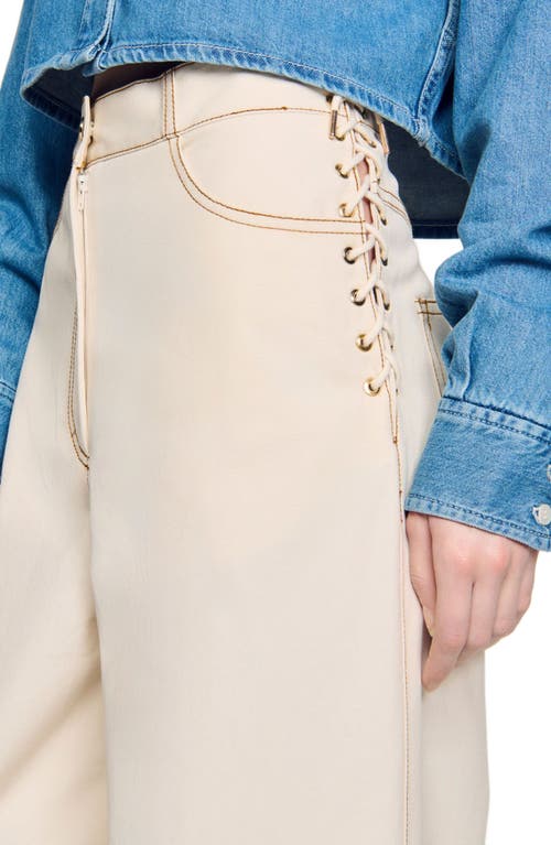 Sandro Leon Wide Lace-up Jeans In Sand