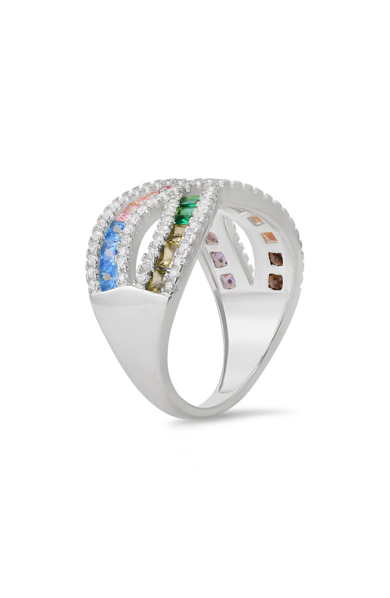 Queen Jewels Multicolor Cubic Zirconia Crossover Band Ring, Alternate, color, Silver