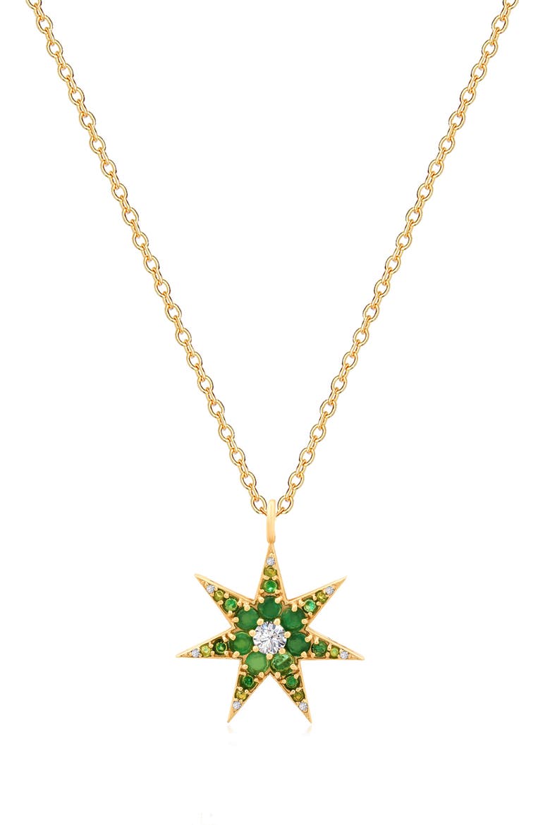 Emerald Shades Cubic Zirconia Star Pendant Necklace, Main, color, GOLD