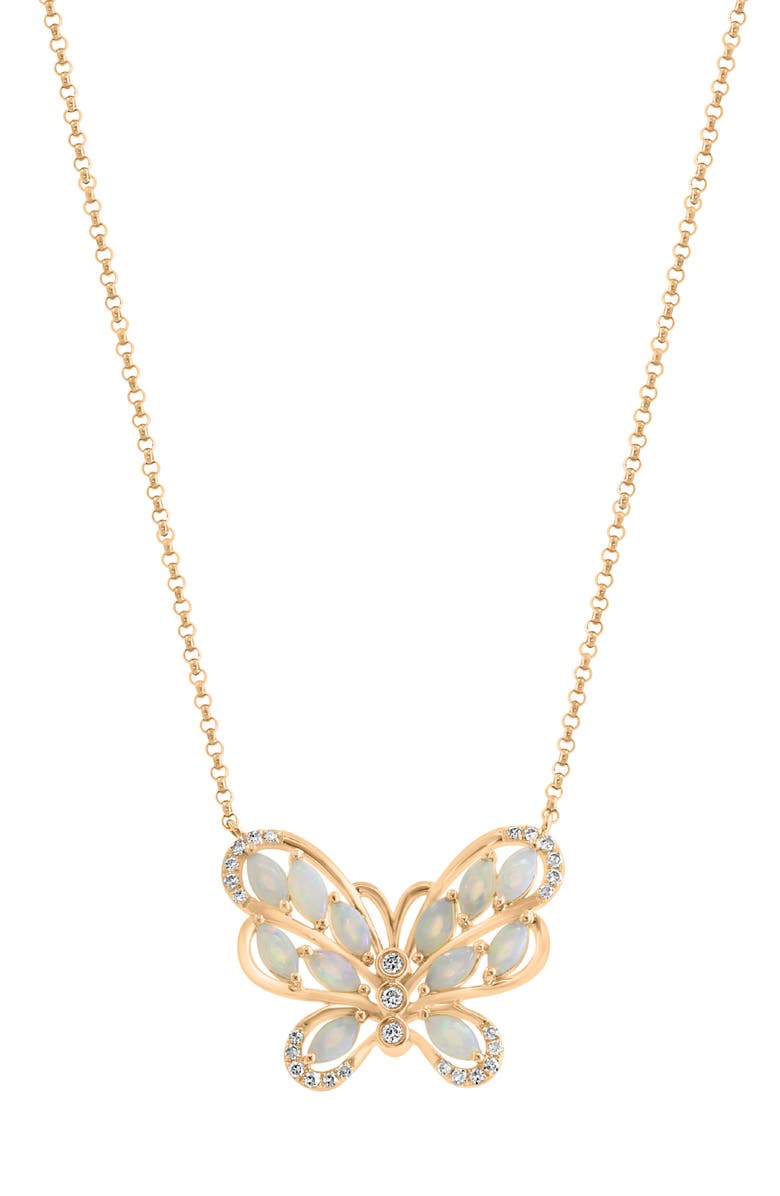 EFFY 14K Yellow Gold Opal & Diamond Butterfly Pendant Necklace - 0.10ct., Main, color,