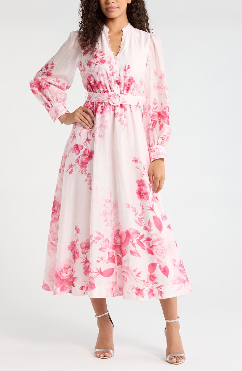 Ever New Rosalyn Floral Long Sleeve Belted Dress, Main, color, Rosina Floral