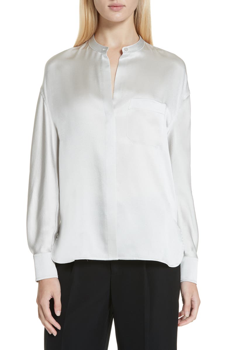 Vince Band Collar Silk Blouse, Main, color, 