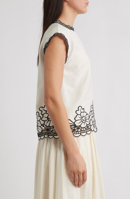Elie Tahari The Poppy Embroidered Open Work Top In Sand