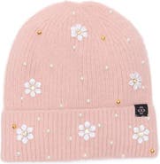 Nanette Lepore Faux Pearl Flower & Bead Knit Cuffed Beanie