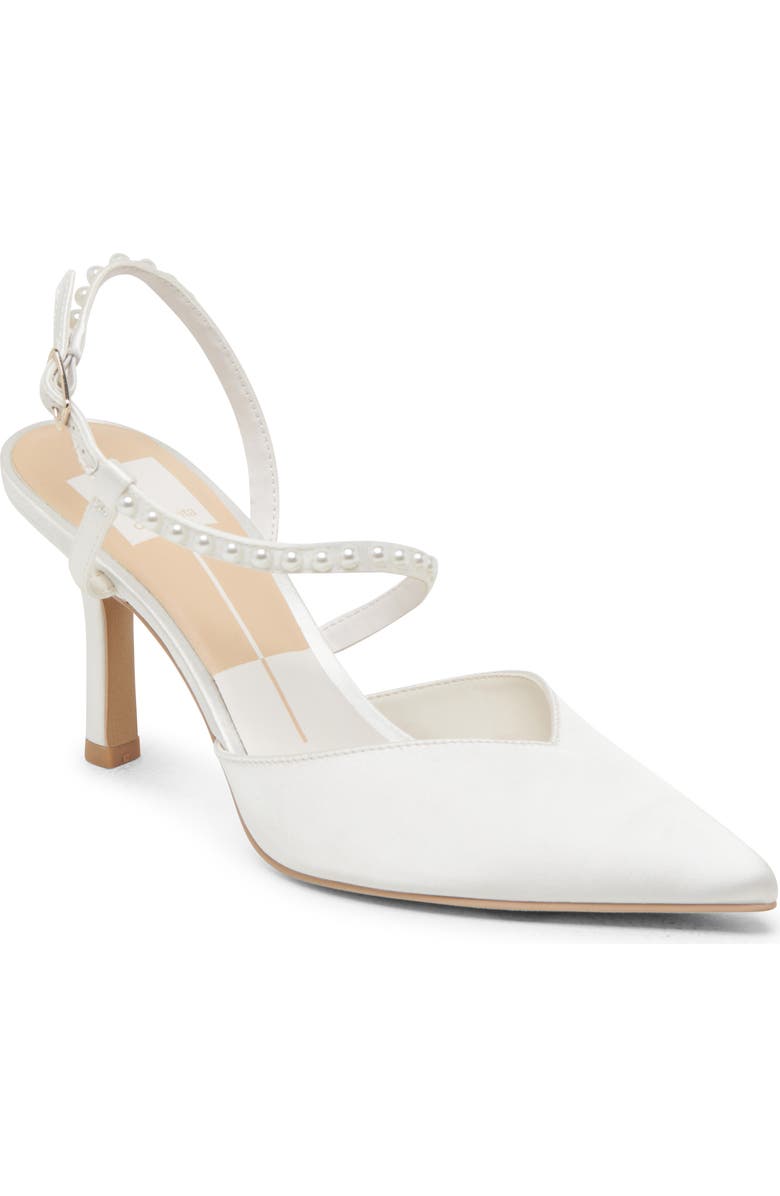 Dolce Vita Kamra Faux Pearl Pointed Toe Pump, Main, color, True White Satin