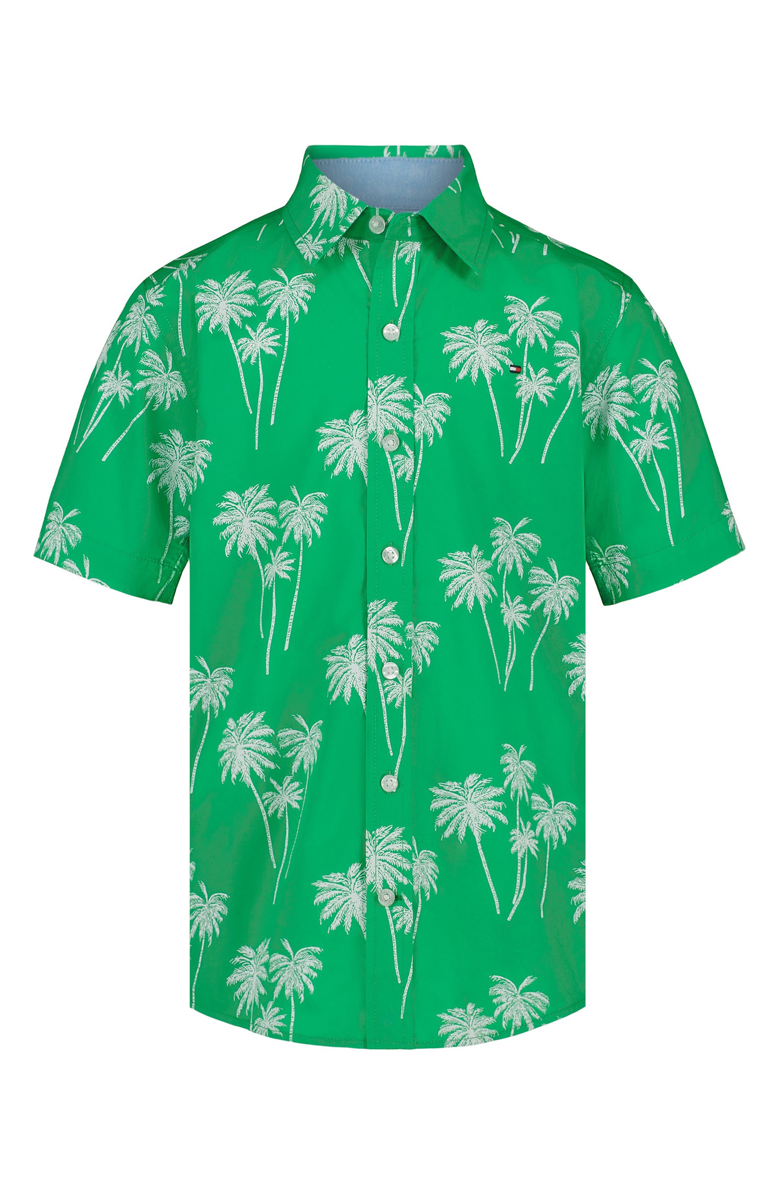 Tommy Hilfiger Kids' Palm Print Short Sleeve Button-Up Shirt