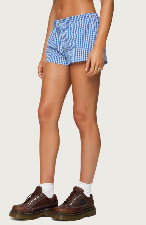 Edikted Maryanne Gingham Boxer Shorts In Blue