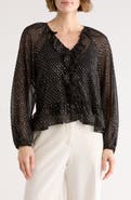 Vince Camuto Metallic Print Ruffle Sleeve Chiffon Top