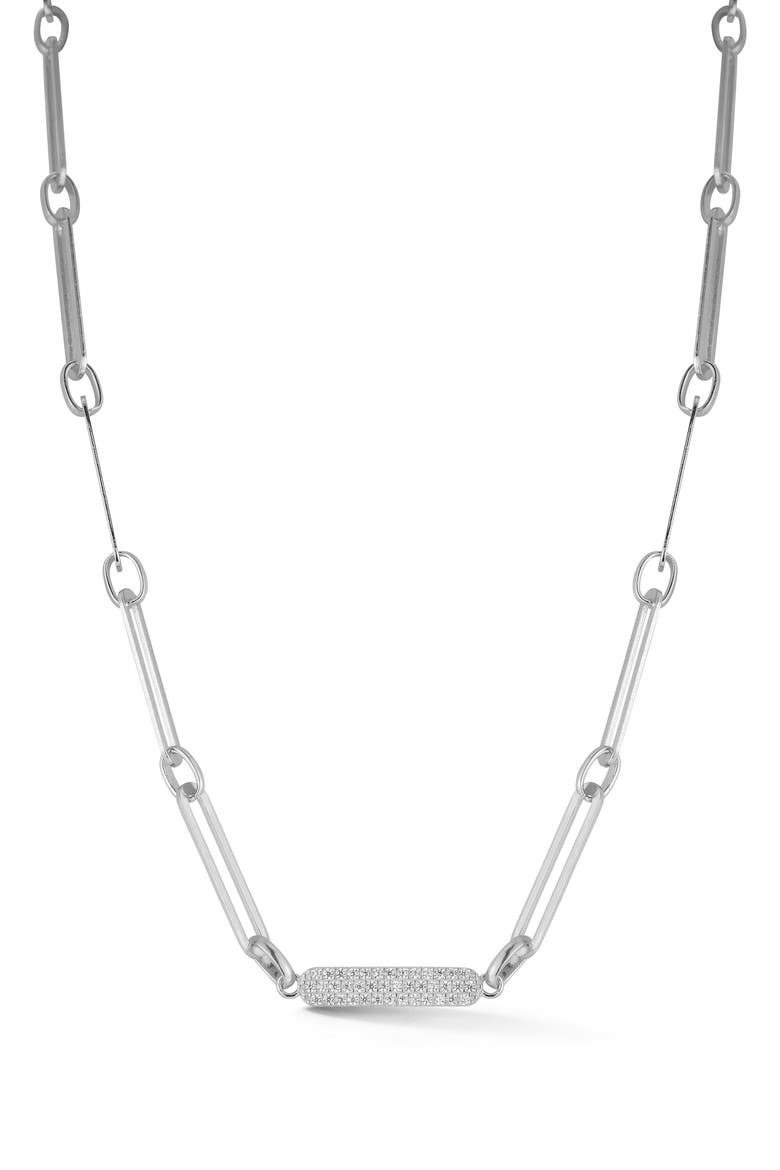 Pavé Cubic Zirconia Bar Chain Necklace, Main, color, SILVER