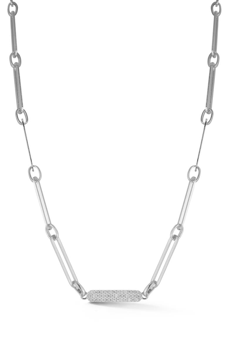 SPHERA MILANO Pavé Cubic Zirconia Bar Chain Necklace, Main, color, Silver