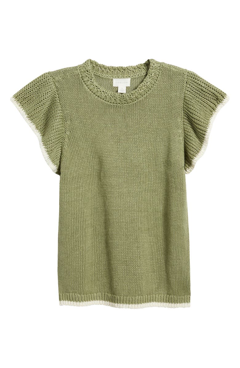 Caslon<sup>®</sup> Flutter Sleeve Linen & Cotton Sweater, Alternate, color, Olive Acorn