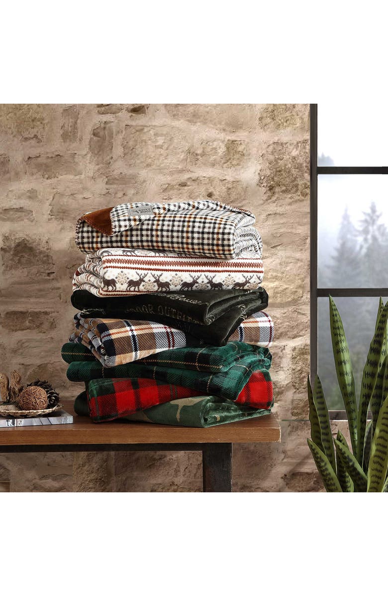 Eddie Bauer Flying Fish Reversible Flannel Blanket, Alternate, color, Black Multi