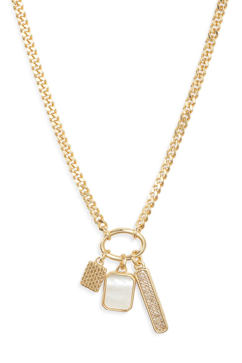 Gift Boxed Pavé Cubic Zirconia & Mother-of-Pearl Charm Necklace, Alternate, color, WHITE- CLEAR- GOLD