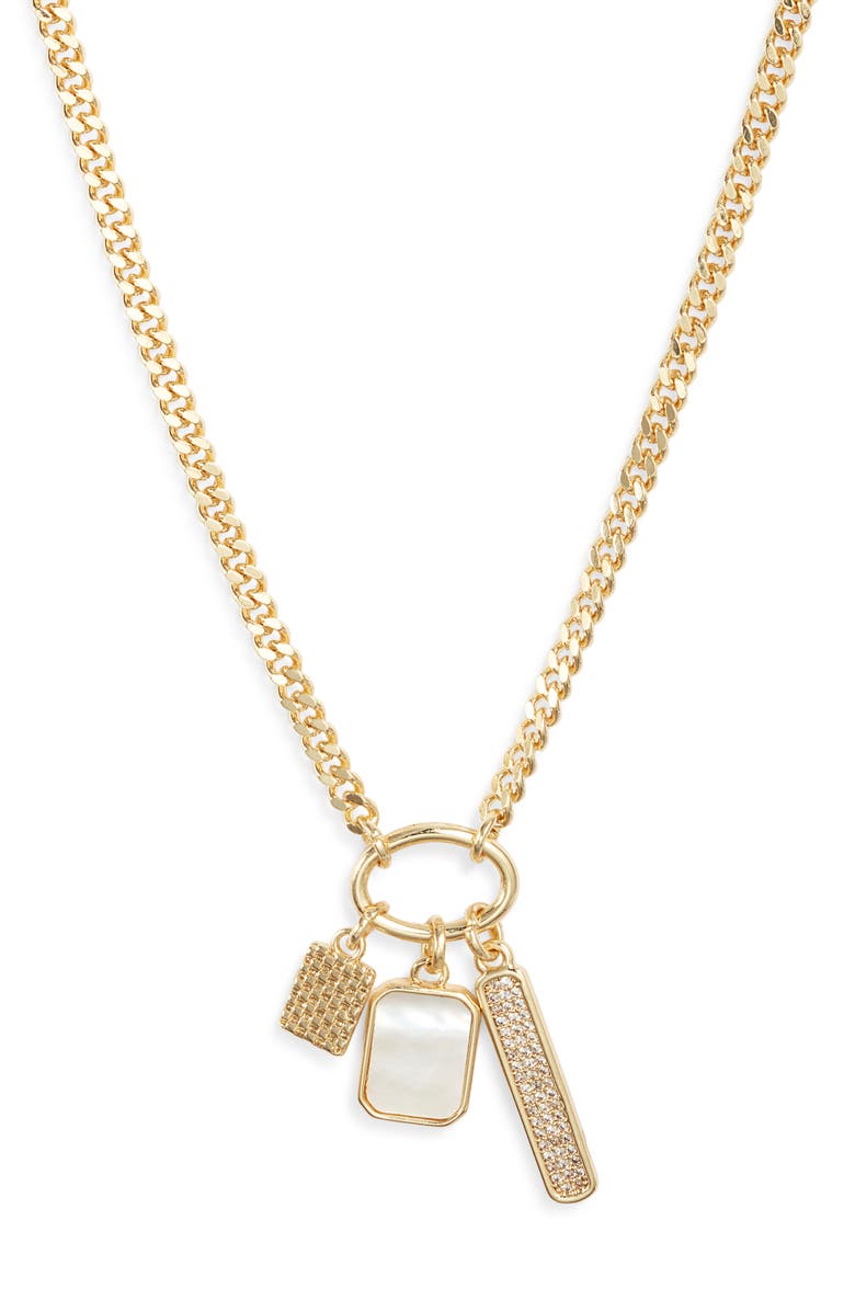 Chelsea28 Pavé Cubic Zirconia & Mother-of-Pearl Charm Necklace, Main, color, White- Clear- Gold