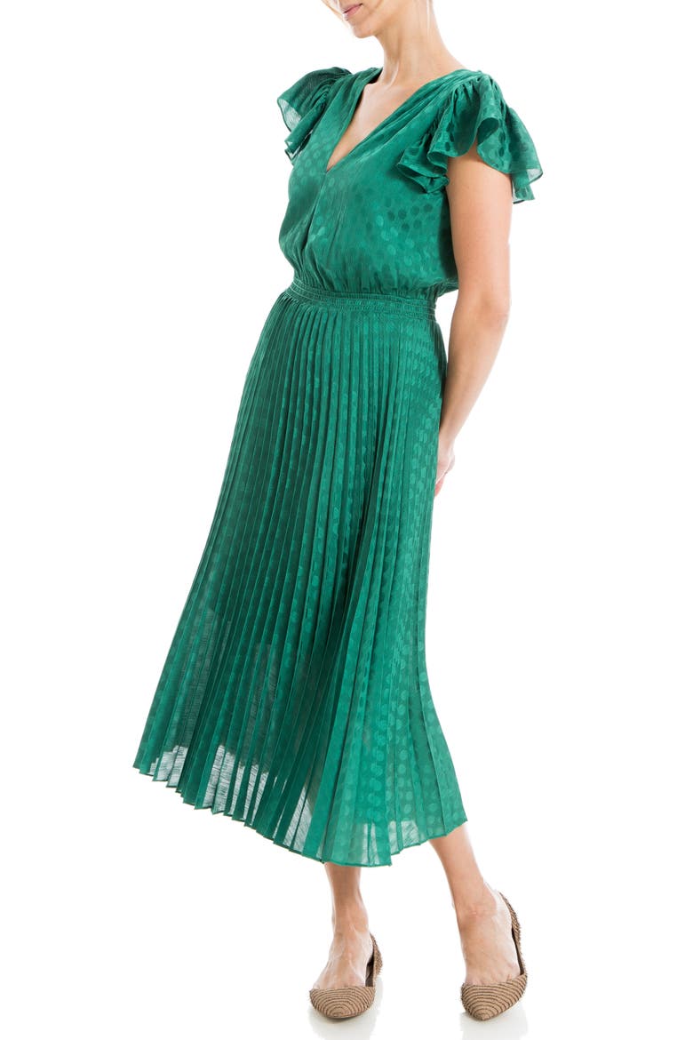 max studio green polka dot dress Pleated Satin Midi (Women) button front knit dress