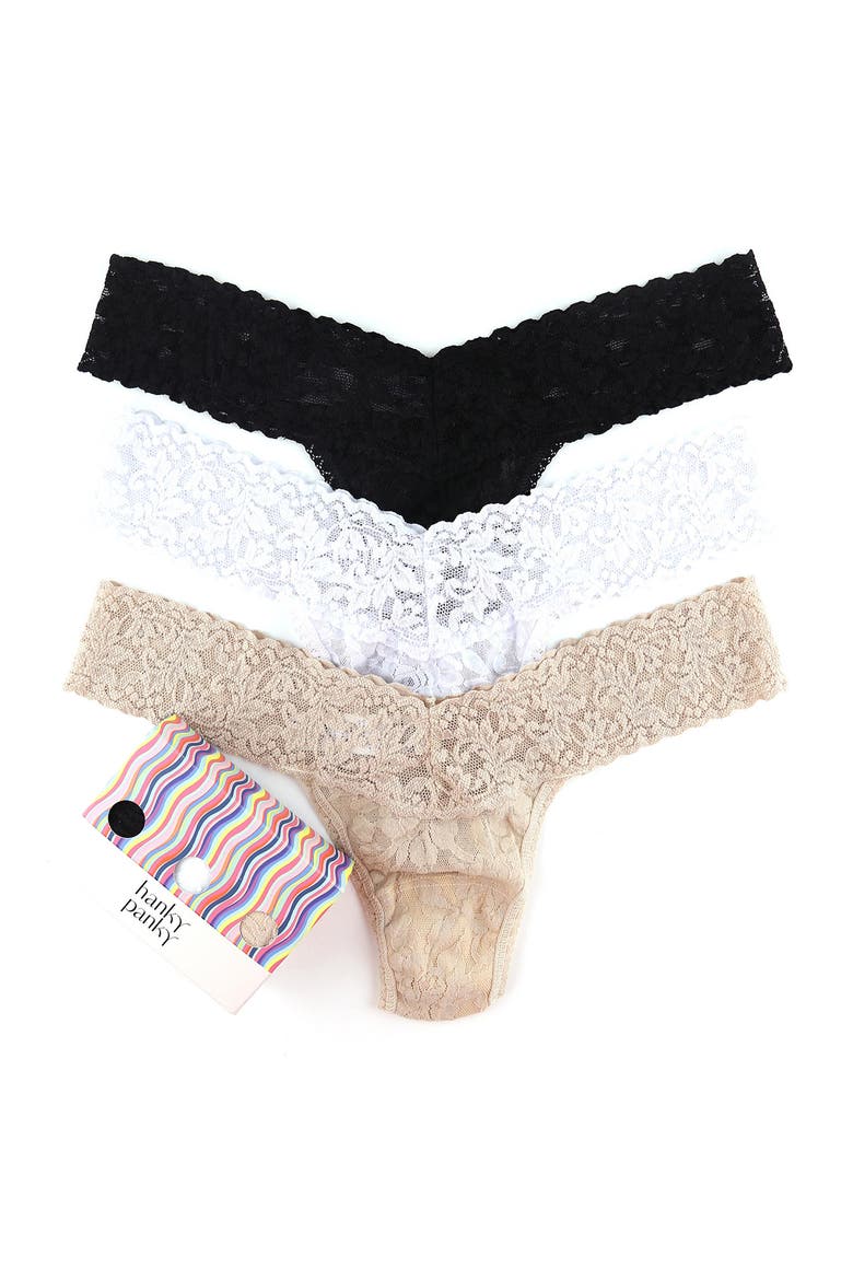 3-Pack Low Rise Thong, Alternate, color, BLACK/ WHITE/ CHAI