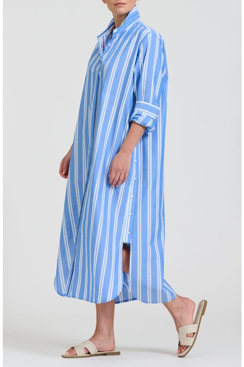 Button Side Stripe Cotton Shirtdress, Alternate, color, MID BLUE STRIPE