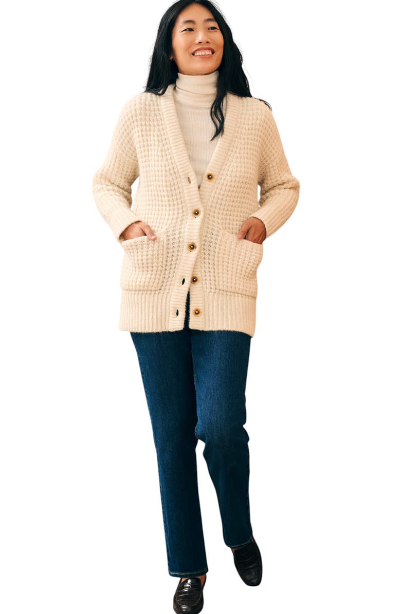 Faherty Frost Waffle Knit Cardigan, Alternate, color, Cream