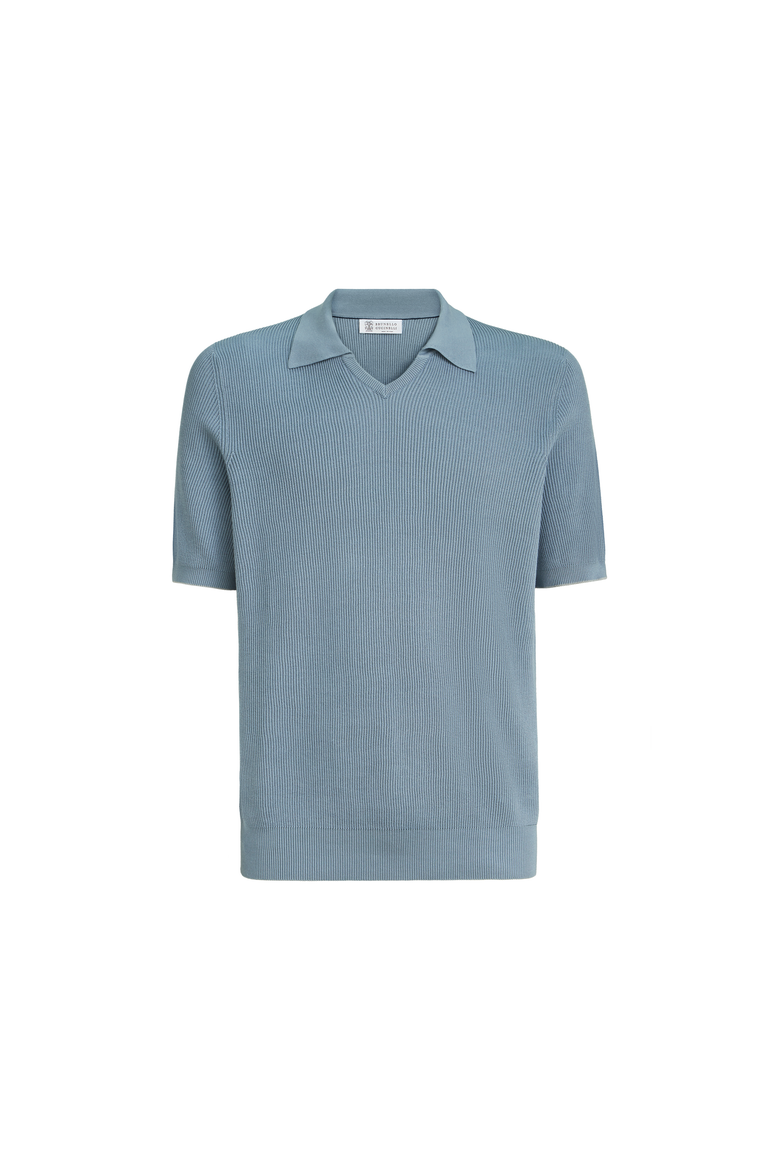 Cotton English rib knit polo, Alternate, color, Sky Blue