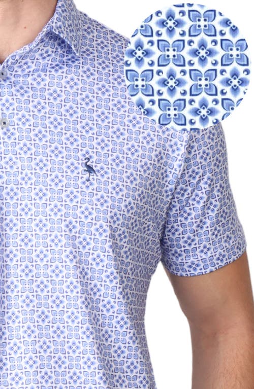 Tailorbyrd Geometric Floral Print Performance Polo In Blue