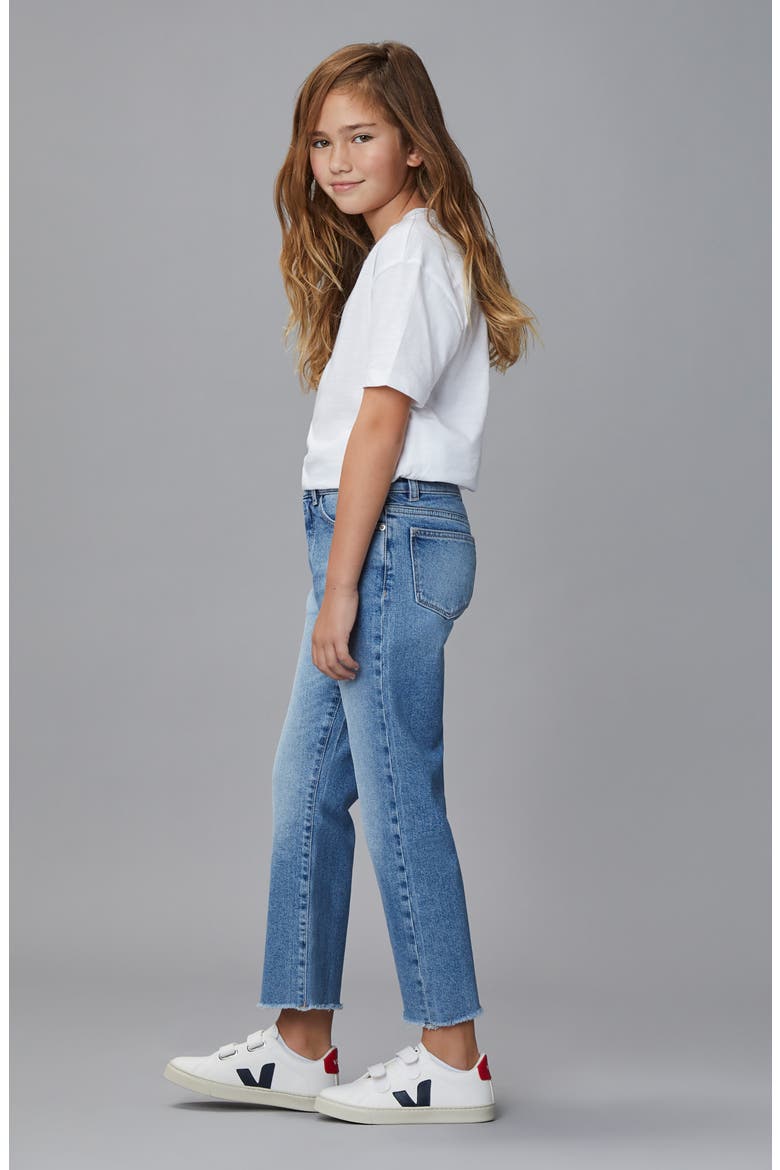 Kids' Raw Hem High Rise Straight Leg Jeans, Alternate, color, GLACIER
