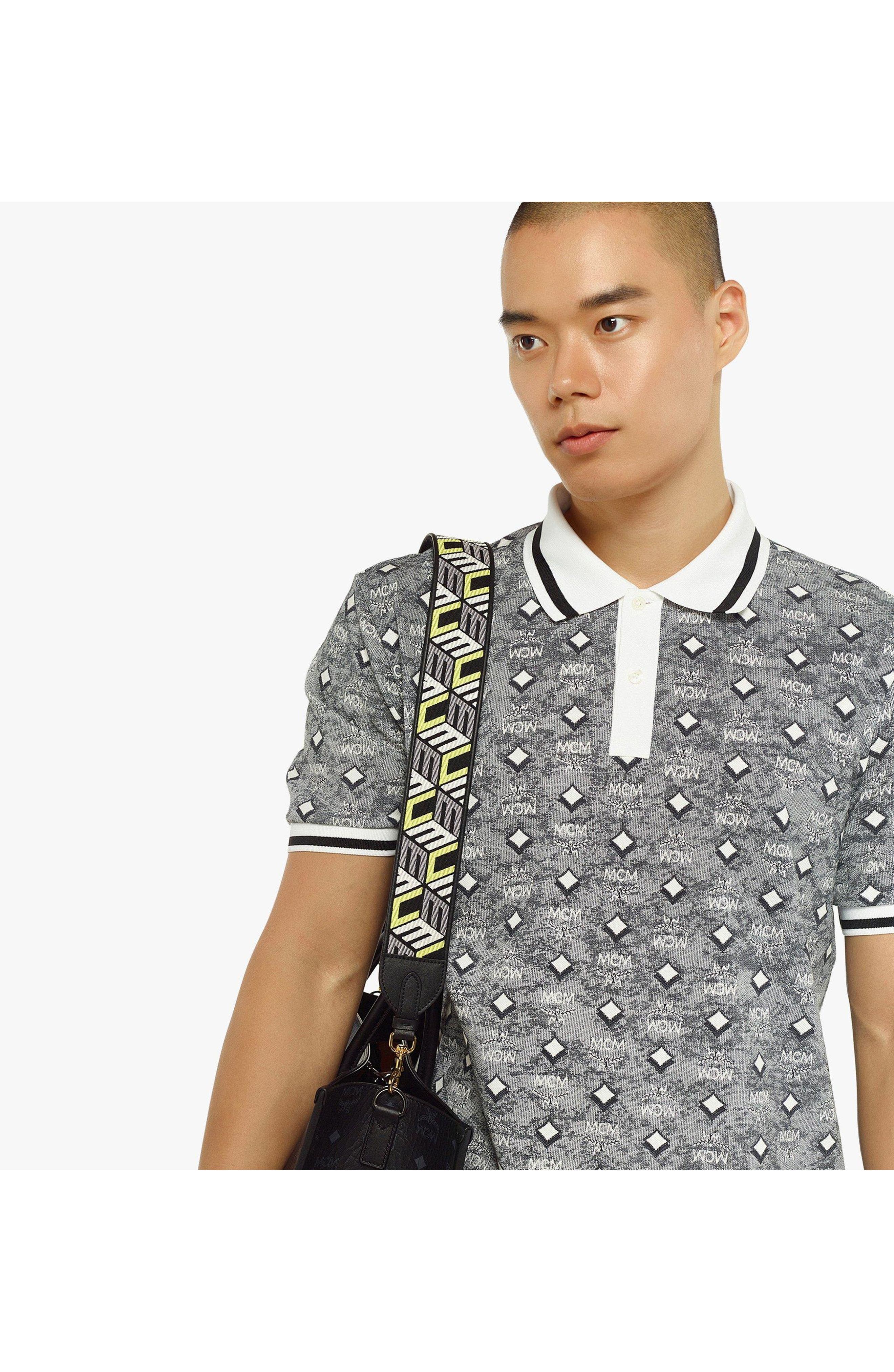 MCM Aren Shoulder Strap in Cubic Monogram Webbing, Alternate, color, Black