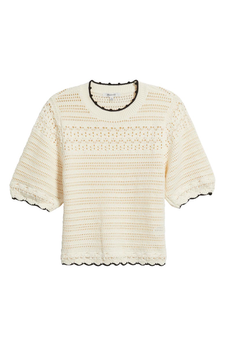Madewell Puff-Sleeve Cotton Sweater T-Shirt, Main, color, Ivory With Black Tipping