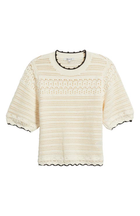 Puff-Sleeve Cotton Sweater T-Shirt