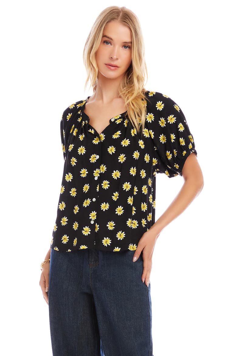 Floral Button-Up Peasant Top, Alternate, color, BLACK PRINT