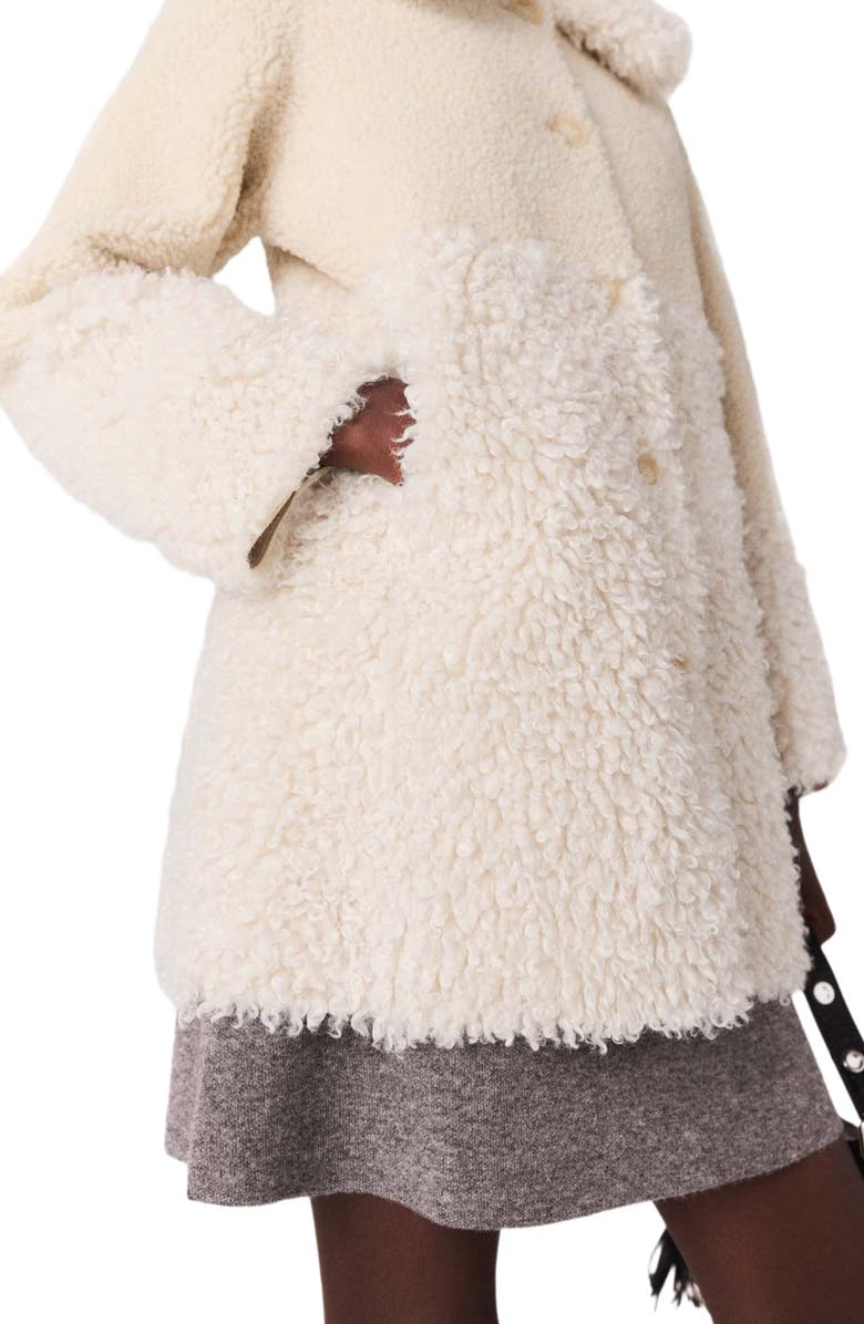 maje Long faux fur coat, Alternate, color, Ecru