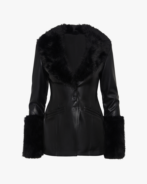 Weworewhat Fur Collar Jacket In Black