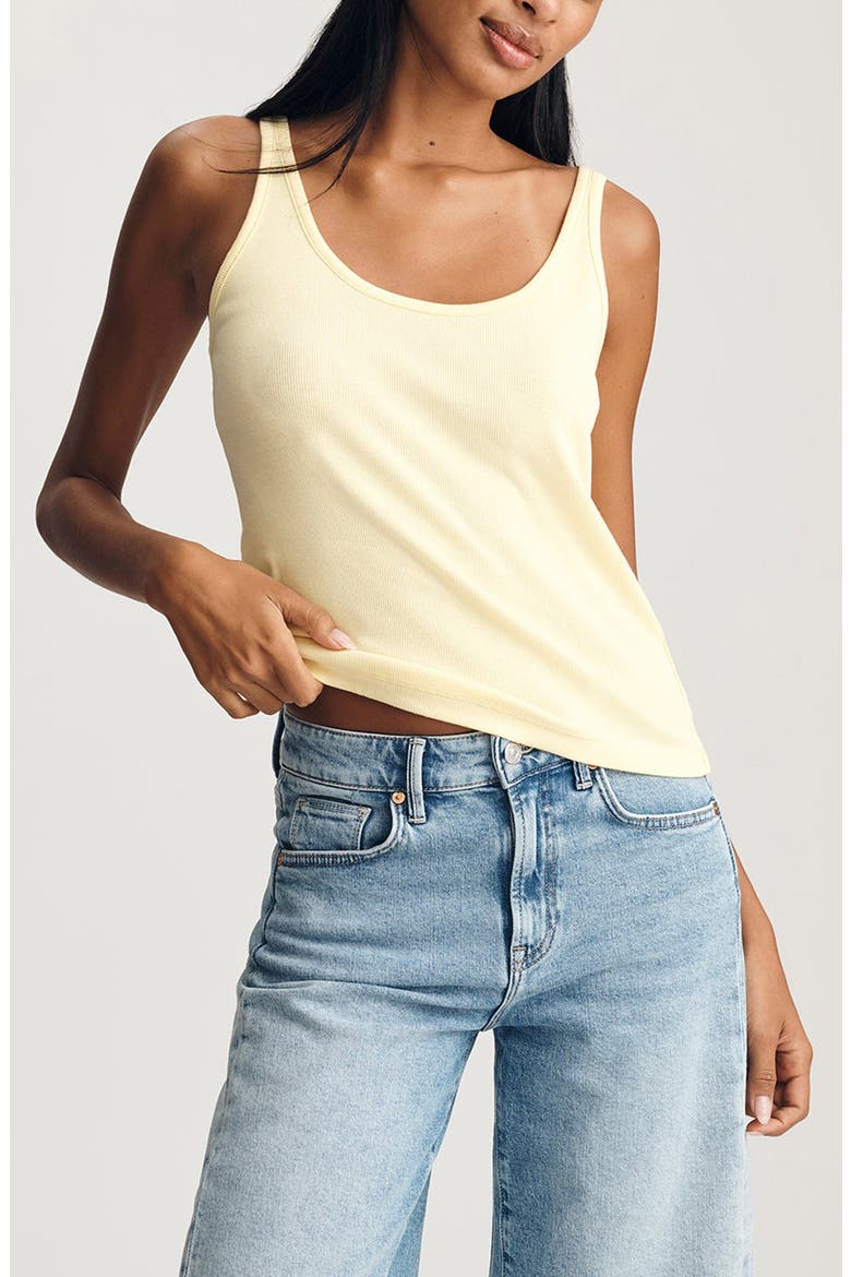 Scoop Neck Stretch Cotton Rib Tank, Main, color, PALE BANANA