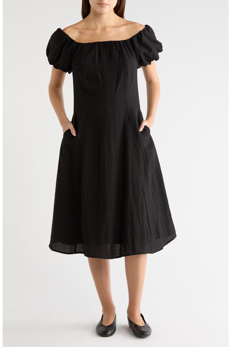 Off the Shoulder A-Line Dress, Main, color, BLACK