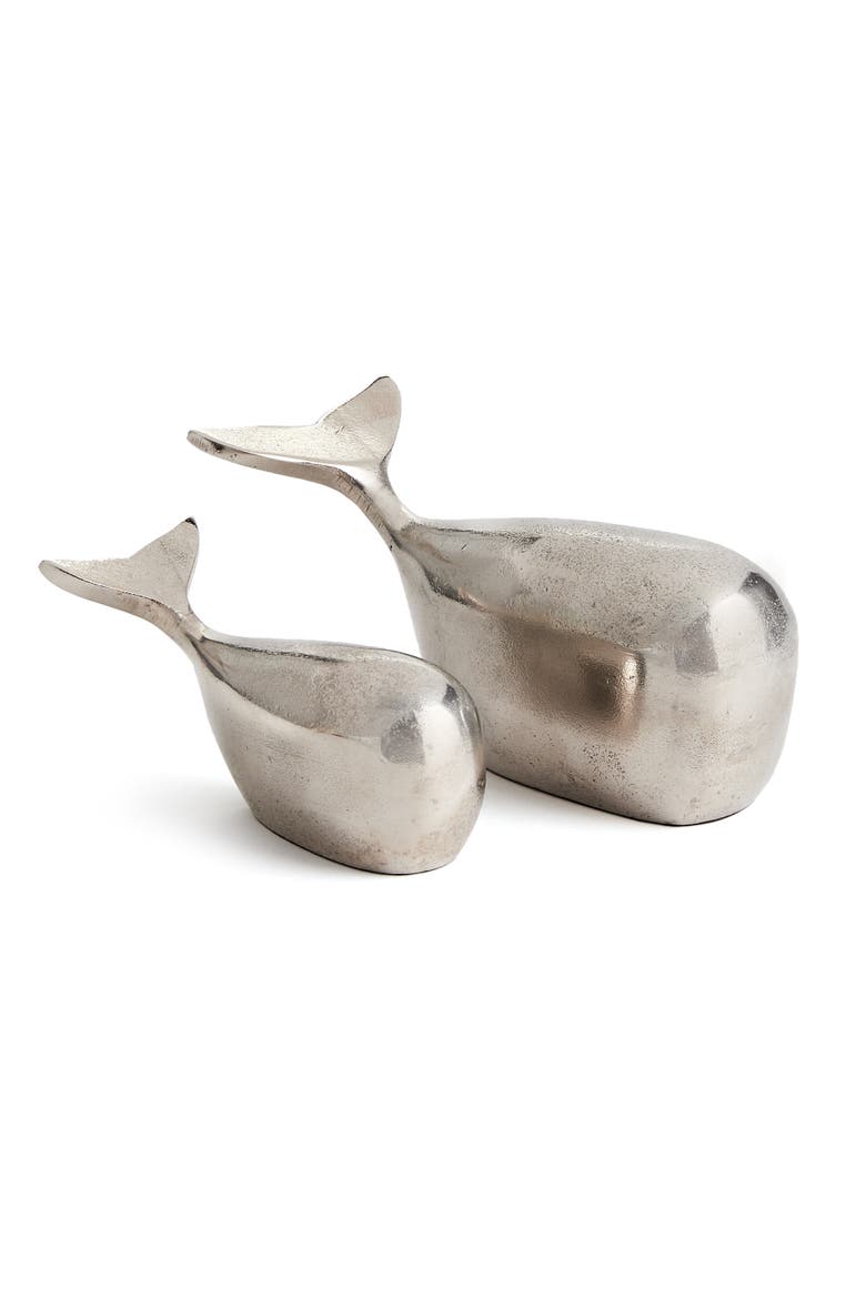 Moby Whale Sculptures Set of 2, Main, color, Silver