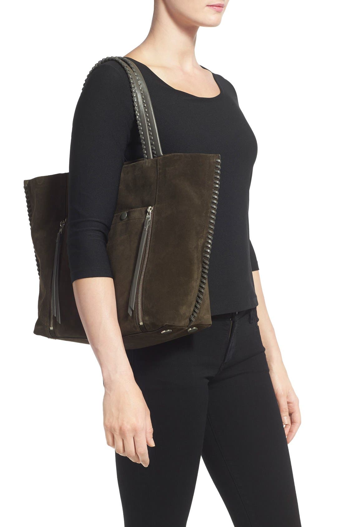 AllSaints 'Fleur de Lis East/West' Suede Tote, Alternate, color, 