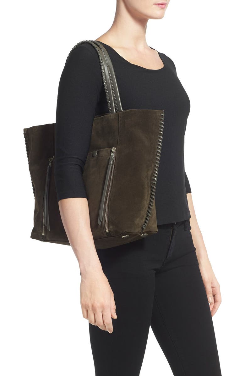 AllSaints 'Fleur de Lis East/West' Suede Tote, Alternate, color,