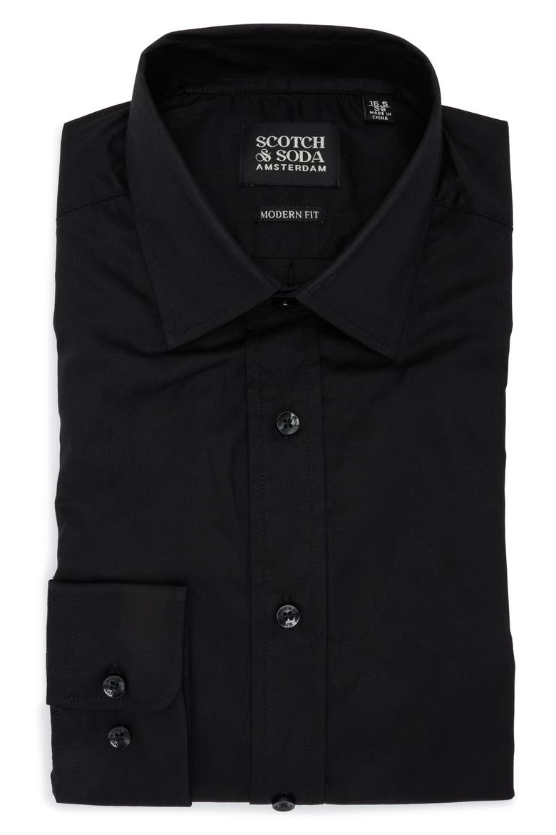 Modern Fit Stretch Cotton Dress Shirt, Alternate, color, BLACK