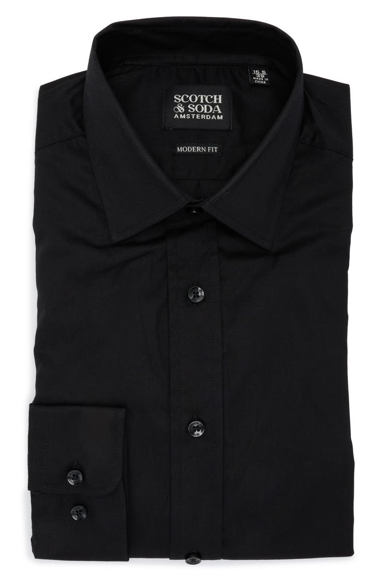 Scotch & Soda Modern Fit Stretch Cotton Dress Shirt, Alternate, color, Black