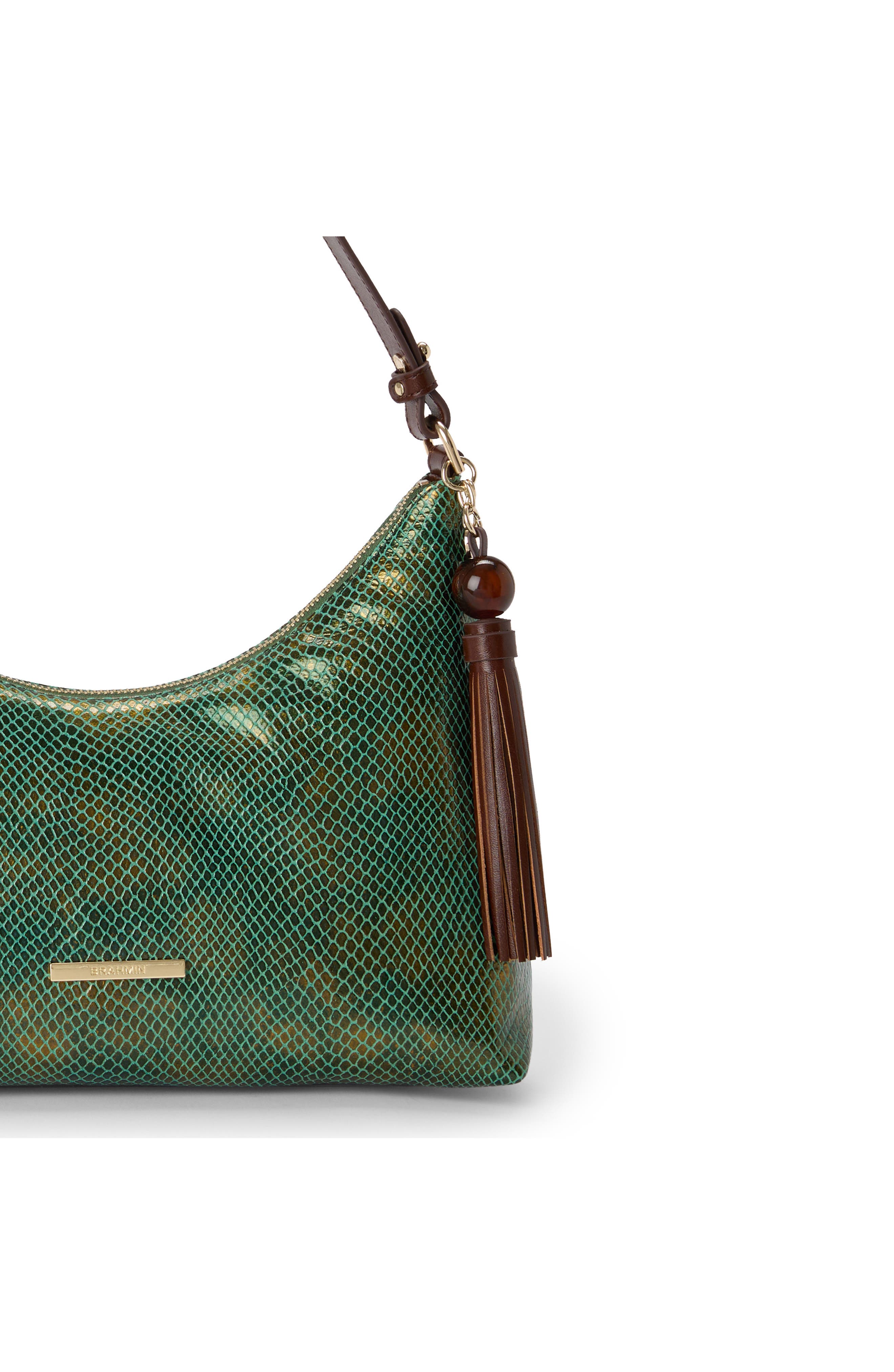 Olivia Lizard Embossed Leather Shoulder Bag, Alternate, color, DARK GREEN