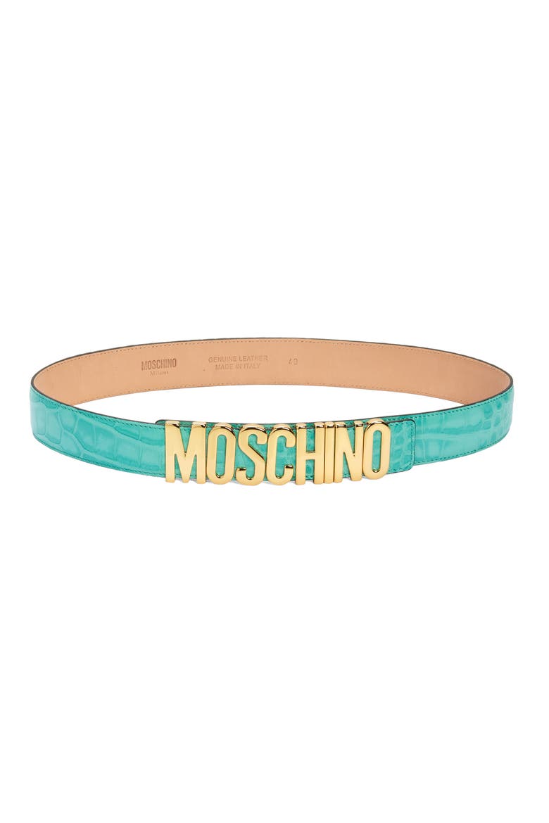 Large Logo Croc Embossed Leather Belt, Main, color, GREEN
