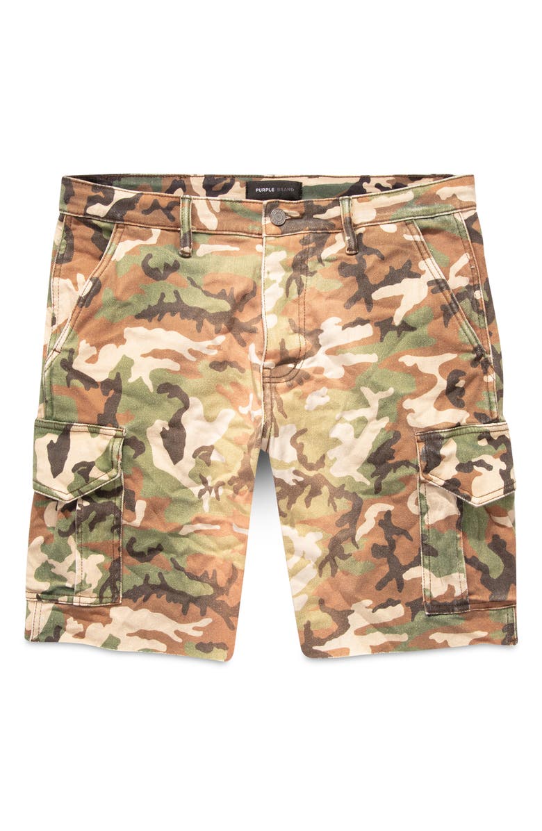 PURPLE BRAND Camo Raw Edge Stretch Twill Cargo Shorts, Alternate, color, 